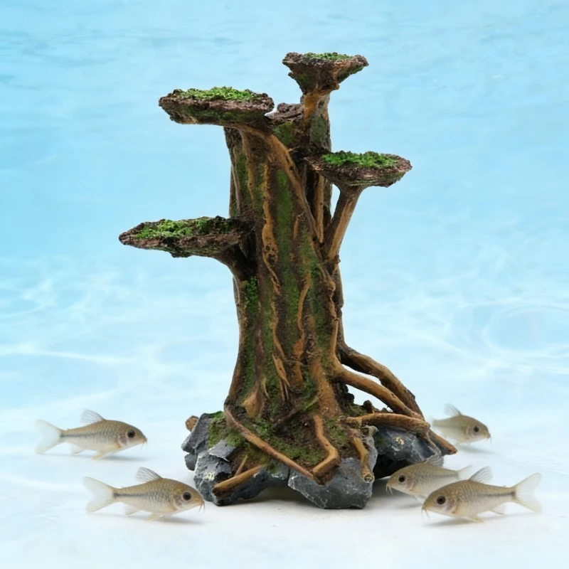 Planted Aquarium With Driftwood - Albero di Muschio Artificiale in Resina