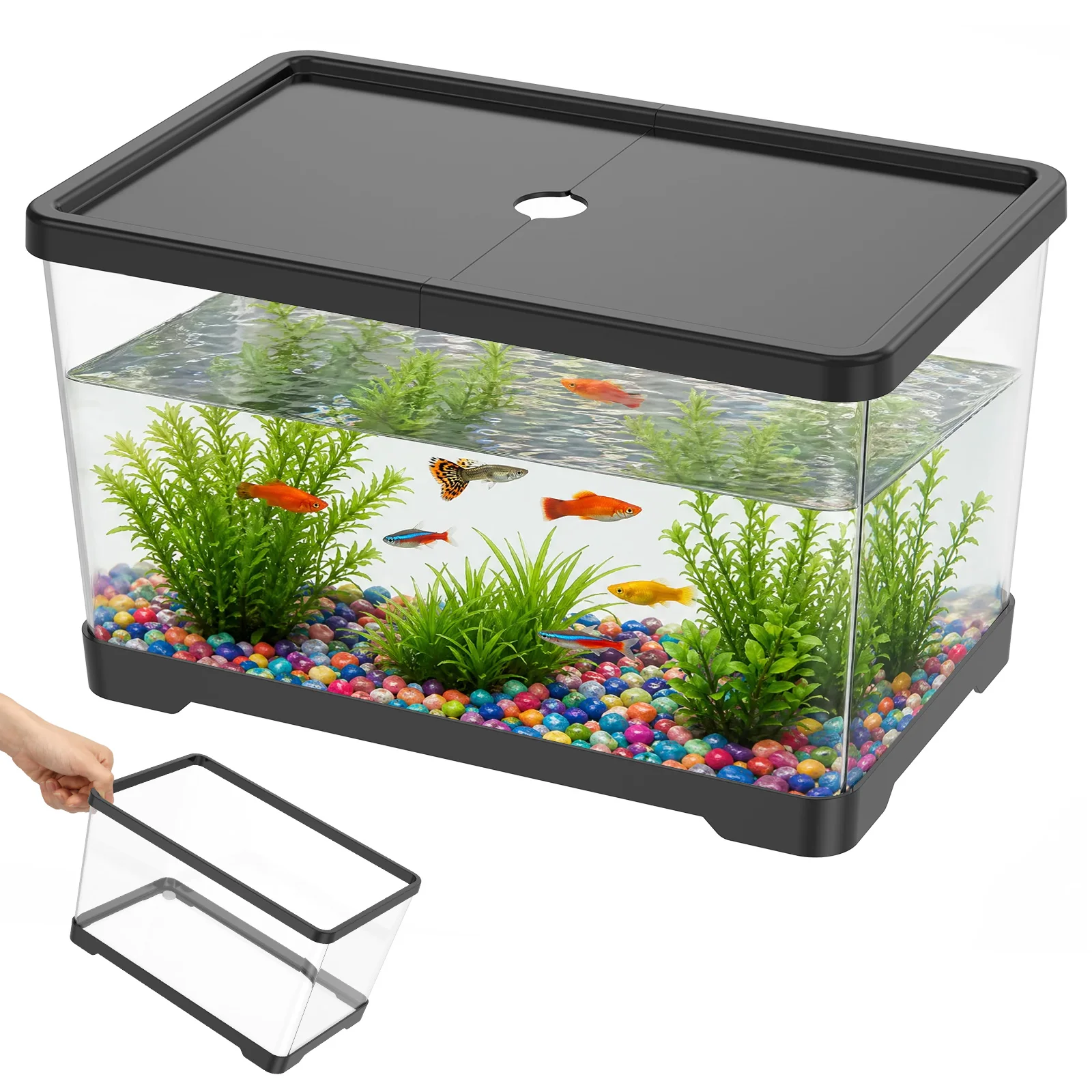 Planted Aquarium Bowl - Acquario trasparente con coperchio, rettangolare, da